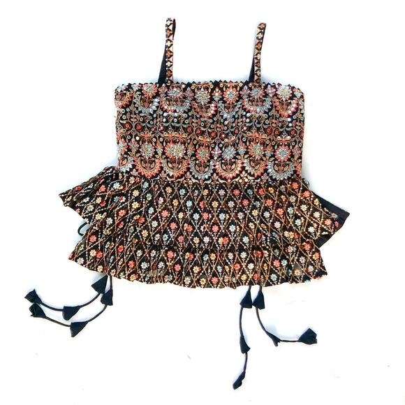 Handmade Indian Mirror Corset Top w/ Sheer Peplum  Festival Boho Goddess Artisan - Picture 1 of 16